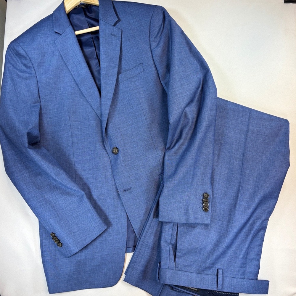 Banana Republic Suit Mens 42L 34x34 Navy Blue Slim Fit Marzotto Wool 2 piece